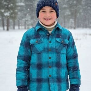 Route 66 Kids Plaid Button Down Shirt - Teal and Navy